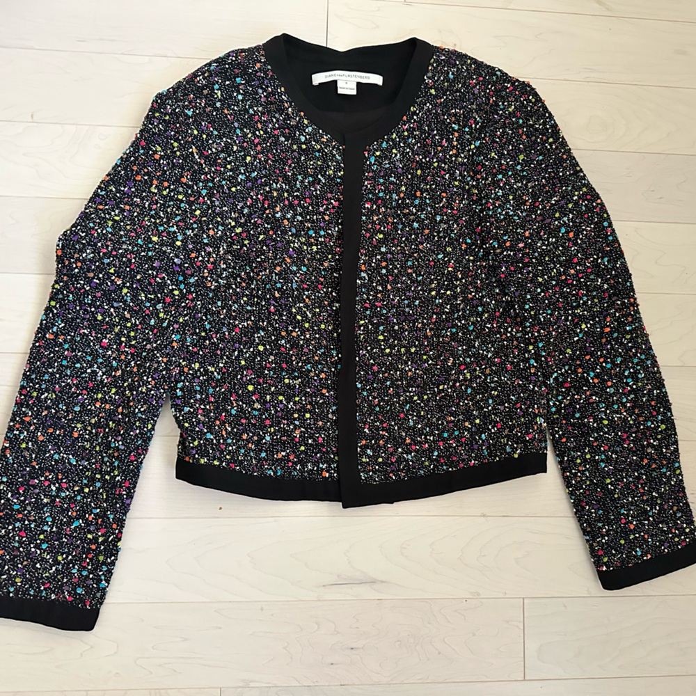 Diane Von Furstenberg Black Multicolor Tweed Blazer